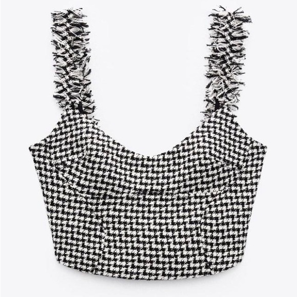 ZARA || Houndstooth crop top || black and white - Picture 2 of 4